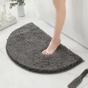 Half Round Microfiber Chenille Non-Slip Bathroom Bath Rug 15.7-23.6in Dark Gray