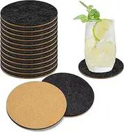 Domensi 12 Pcs Felt and Cork Coaster for Drink Absorbent 4 Inches Cork Coasters with Felt Side Blank Tea or Coffee Coasters Gifts for Cold Drinks Wine Glass Cup Mug Bar Office (Black,Round)