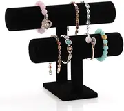 Stratalife 2 Tier Black Velvet T-Bar Bracelet Watch Stand Display Necklace Jewelry Bangle Organizer Holder