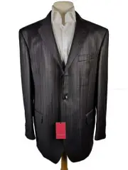 Luigi Bianchi Suit 42R Black Brown Striped 3-button Wool