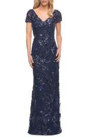 La Femme Beaded Column Gown in Navy at Nordstrom, Size 14
