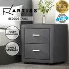 Artiss Bedside Table Drawers Side Table Storage Nightstand Fabric Grey CADEN