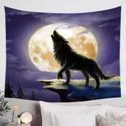 Cool Wolf Howls at a Full Moon Tapestry