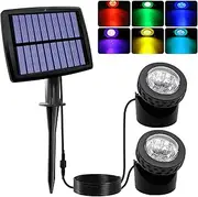 Solar Pond Lights, RGB Color Changing LED Underwater Lights with 2 Modes, Solar Submersible Fountain Lights IP68 Waterproof, Landscape SpotLights for Ganden Pond Waterfall Fountain Pool (2 in 1)