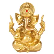 Indian Ganesha Statue Elephant Hindu God Sculpture Resin Decorative Indian Elephant God Ornament for Home Garden Gold