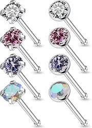 [Tkzndnm] F136 Titanium 20/18g Nose Rings Studs Piercings Jewelry for Women Men Nostril Aretes Para La Nariz Straight Bone Bar 3mm Diamond Hypoallergenic