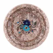 12 " Marble Fruit Bowl, Mother of pearl and Abalone Shell Inlay, Floral Design