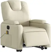 vidaXL Electric Stand up Massage Recliner Chair in Cream Faux Leather with Power Lift, Automatic Reclining, Vibration Function and Cup Holders