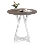 Costway80cm Round Dining Table Wooden Kitchen Table with Metal Pedestal Base-Natural