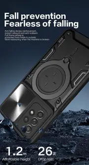 case For Samsung M53 5G Slide Camera Lens Protection and Built in 360 Rotatable Ring Holder - Black