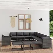 12 Piece Garden Lounge Set with Cushions Poly Rattan Grey, Garden Furniture Sets