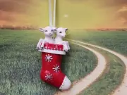New Melrose Resin sheep lambs in a snowflake stocking Christmas Ornament NWT