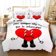 v2458 Bed Sheets Printed Bad Bunny Bedding Set Boys Girls Twin Queen Size UN VERANO SIN TI Duvet Cover Pillowcase Bed Kids Adult 3-Piece Bedding Set (