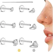 [Kakonia] Flat Back Earrings Studs - 14K Gold Filled Internal Thread 18G 16G Piercing Jewelry for Cartilage Helix Tragus Hypoallergenic Labret Lip Conch Nose 316L Stainless Steel Stud for Women Men