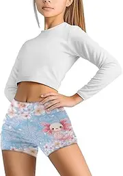 [POLERO] Cute Yoga Shorts for Girls Kids Biker Shorts High Waist Stretchy Gymnastics Pants for Running