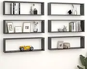 Wall Cube Shelves 6 pcs High Gloss Grey 80x15x26.5 cm Storage Display Units
