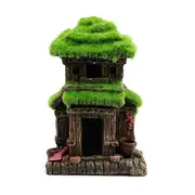Catzon Aquarium Decorations Fish Hideout House Betta Cave with Green Lifelike Moss-010