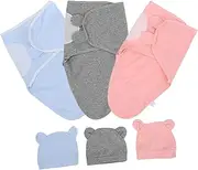 UPKOCH 3Sets Newborn Swaddle of Cotton Wraps with Hats Soft and Gentle for Sensitive Skin Multifunctional Sleep Sacks and Receiving Blankets for Boys