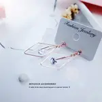 韓國耳環 鋯石雙幾何菱形 夾式 針式 垂墜 耳環 【BONJOURACC】