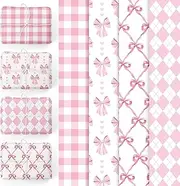 FYSUIMU 100 Sheets Pink Bow Tissue Paper Coquette Plaid Bowknot Gift Wrapping Paper Cute DIY Art Crafts Tissue for Birthday Wedding Baby Shower, 13.8 x 19.7 Inch