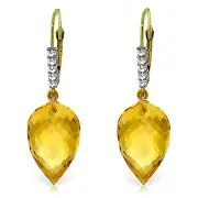 19.15 Carat 14K Solid Gold Drop Briolette Citrine Diamond Earrings