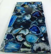 Stunning Blue Agate Stone Dining Table, Luxury Handmade Furniture Cafeteria Deco