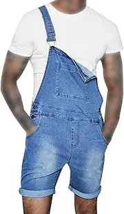 [Maiyifu-GJ] Men's Above Knee Length Relaxed Fit Romper Button Walk Dungaree Jumpsuit Denim Bib Casual Overall Shorts