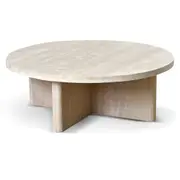 Agosti Travertine Marble 100cm Round Coffee Table - White Wash