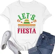 [CQF] Women Cinco De Mayo Shirt Mexican Let's Fiesta T-Shirts Funny Sombrero May 5th Party Outfits