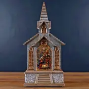 Snow Globe Church Holy Family USB Cord 6 Hour Timer Holiday Gift Decor 5x3x11"