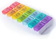 Detachable 7 compartments Pill Organizer - Large Weekly Pills Case, Pills Box Container Cases with Unique Push-Button Pop Open Design Rainbow