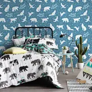 Removable Wall Mural adhesive Wolf Northern Scandinavian Kids Rabbit Stork Blue