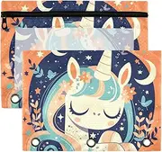 Orange Cute Unicorns Zipper Binder Pouches with Clear Window Soft Big Capacity inch Binders 3 Rings for School, Office & Home Multicolored 2 PCS