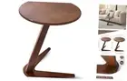 C-Shaped End Table Rubber Wood, Space-Saving Sofa Table Slide Under Couch for