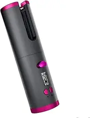 Lenoxx Cordless Automatic Hair Curler - Auto Rotating Ceramic Self Curling Iron - Fast Heating, Portable & USB Rechargeable - 6 Adjustable Temperatures & Timer Settings with LCD Display - Grey & Pink