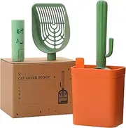 PAWZ Road Cactus Cat Litter Scoop with Holder, Cat Scooper with Storage Box, 1 Roll Biodegradable Plastic Bag, 2 Scoop Heads, 1 Cactus Shape Handle and 1 Garbage Bags Storage for Pet Cat Kitty Pooper Scooper