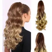 Ombre High Grade Ponytail Ribbon Clamp Wavy 50 Cm 22" Extension Claw03