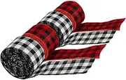 LALADEFIEE 4pcs Rustic Plaid Ribbon: Black White Red Ribbon for Christmas Tree Decoration Present Wrapping DIY Projects