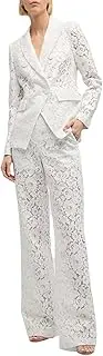 [HEYDHSDC] Women's High Street Thin Lace Blazer Suits Jacket Pants Set 2Pcs