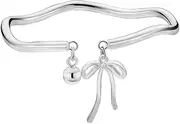 [AIMALL] Elegant Korean Style Silver Bracelet with Bangle Bowknot and Bells, Adjustable Opening Wrist Chain for Women, Fashionable Alloy Jewelry Accessory