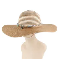 在飛比找蝦皮購物優惠-女士大簷草帽夏季遮陽帽條紋拼接圓頂草帽戶外旅行帽