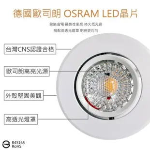 【聖諾照明】LED 崁燈 3W COB 可調式崁燈 5.5公分 崁入孔 1入(歐司朗晶片 CNS國家安全認證)