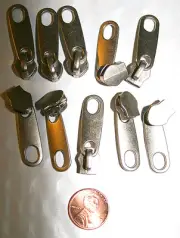 New Old Stock #5 Coil Skyway Luggage Nickel Finish Zipper & Slider Pulls 10 pcs