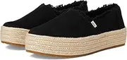 [TOMS] Women's Valencia Flat Slipper, Black Wide Canvas Fraying, 8.5 US