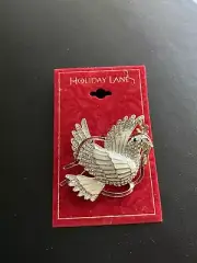 Holiday Lane Dove Bird Silver Tone Enamel & Rhinestone Brooch Pin