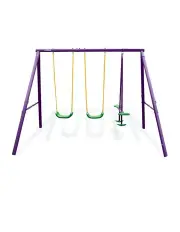 [Kahuna] Kids Swing Set 4-Seater With Tandem Swing Outdoor Activity Purple Green