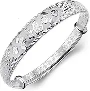 [BABESA] Sterling Silver Bracelet,Chain Bangle,Sterling Silver Bracelet For Women,Silver Plated Bracelet For Women Creative Blessing Letter Flower Engraving Charming Silver Bangle Silver Friendship Bracelets F