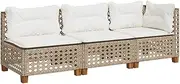 vidaxl Garden Sofa 3-Seater Couch-Patio Settee Poly Rattan Beige with Cushions – Weather Resistant 190.5x63.5x62 cm – Comfortable Modular Outdoor Furniture