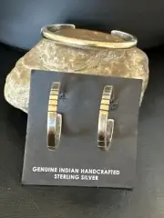 WoMens Navajo Sterling Silver 14K Gold Cuff Bracelet Earrings 18199