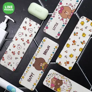 LINE FRIENDS 熊大 花朵款 硬式珪藻土洗漱墊 24x8 防潮 杯墊 瀝水 硅藻土牙刷架【5ip8】